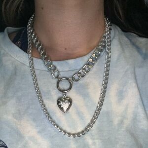 Silver layered heart pendant necklace